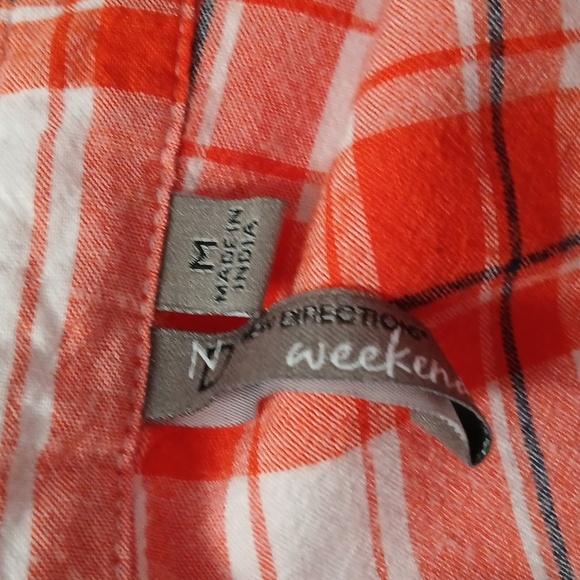 New Directions orange white long sleeve plaid button down tunic Sz M - Picture 5 of 5